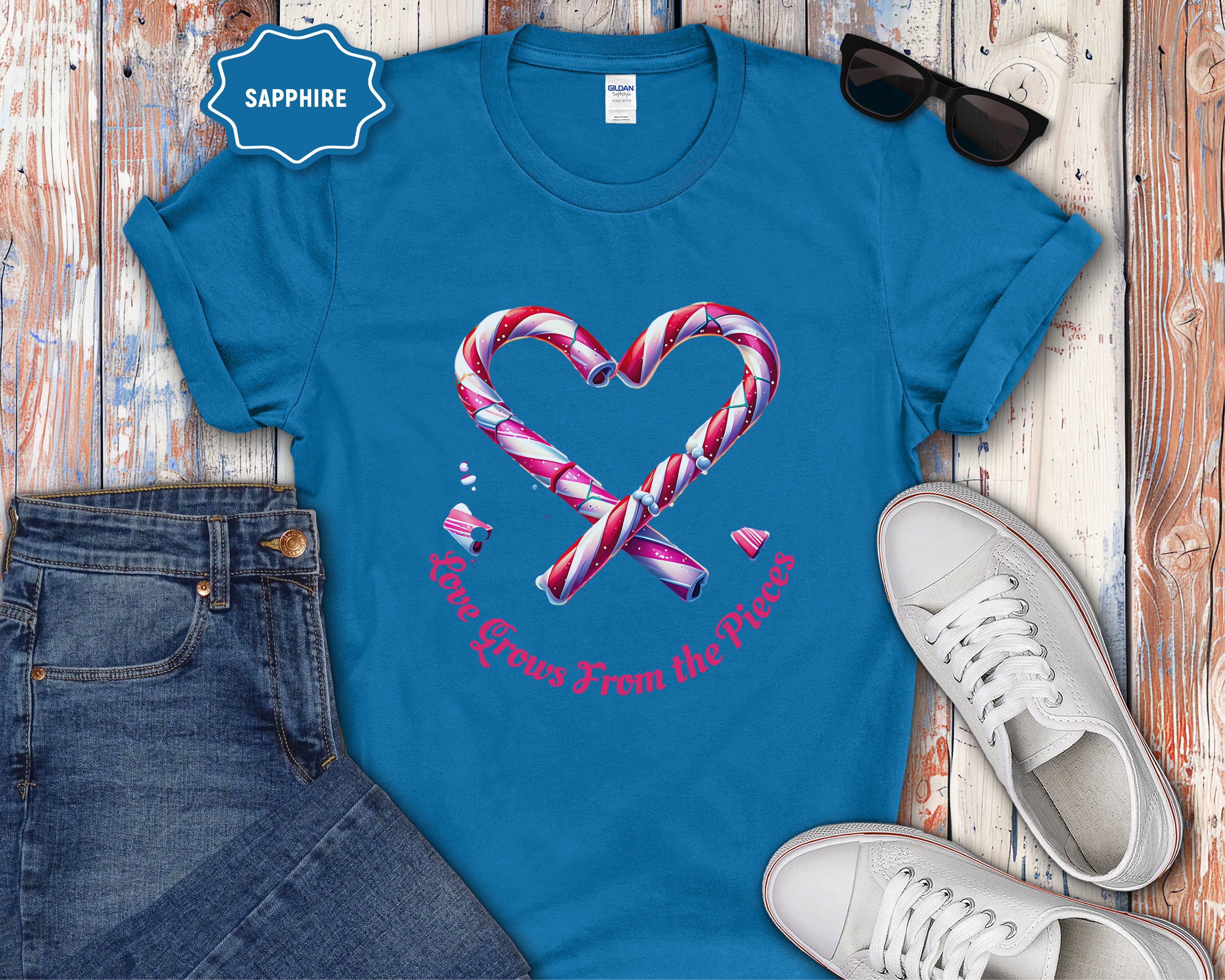 Love Grows From the Pieces Candy Cane Heart T-Shirt