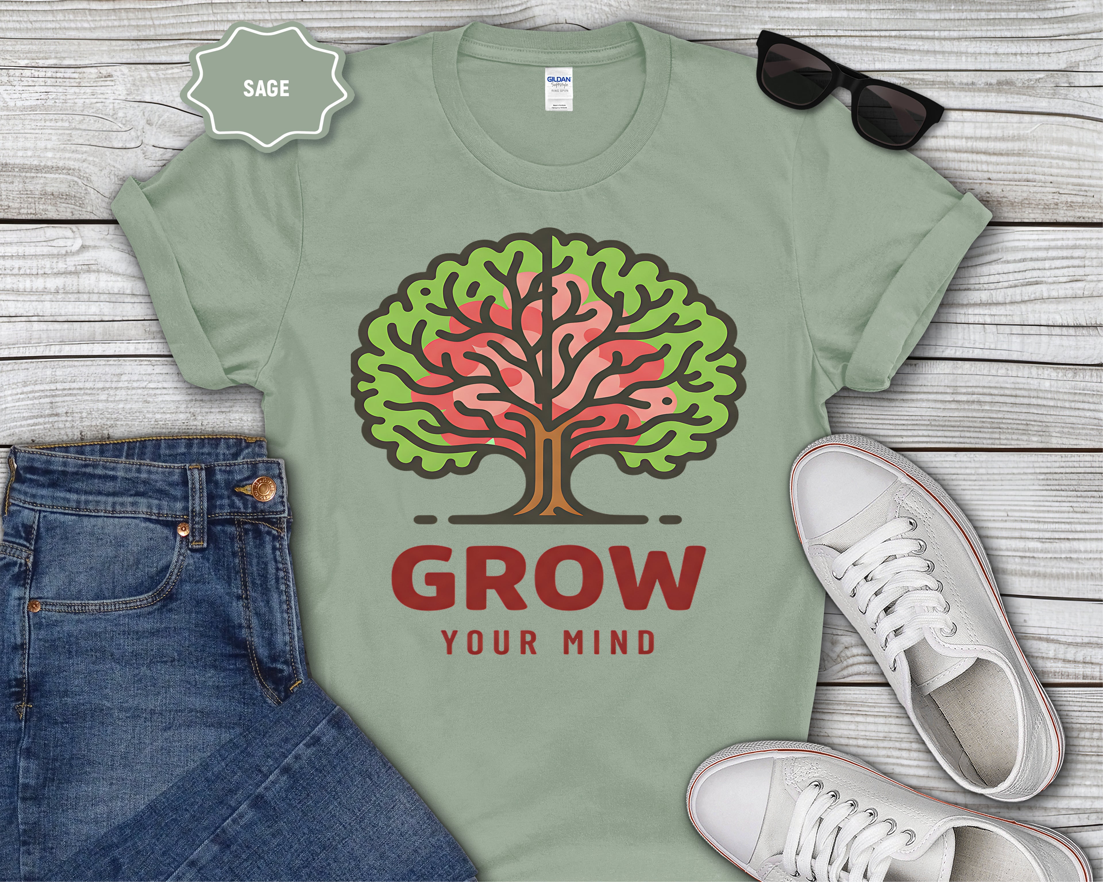 Grow Your Mind tree illustration T-Shirt