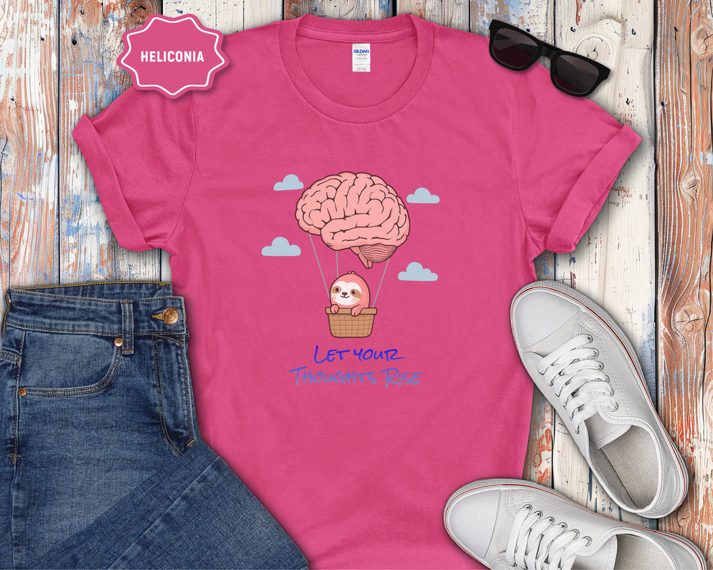 Let Your Thoughts Rise, Sloth in a Brain Hot Air Balloon T-Shirt