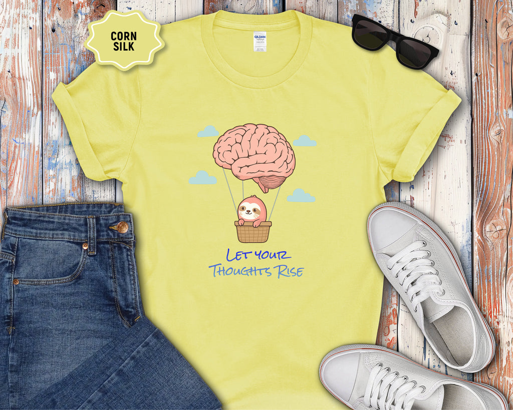 Let Your Thoughts Rise, Sloth in a Brain Hot Air Balloon T-Shirt