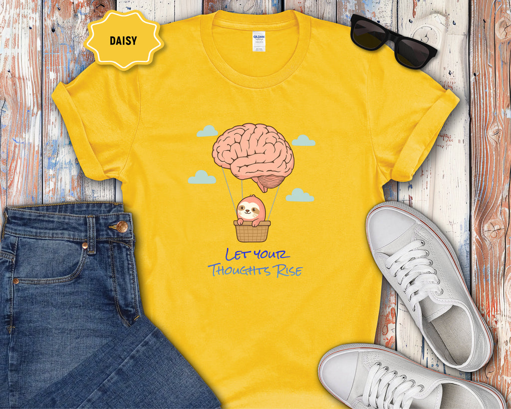 Let Your Thoughts Rise, Sloth in a Brain Hot Air Balloon T-Shirt