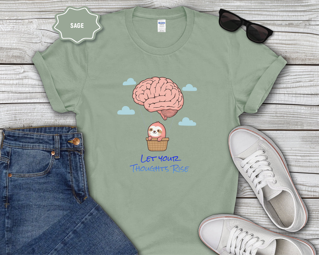 Let Your Thoughts Rise, Sloth in a Brain Hot Air Balloon T-Shirt