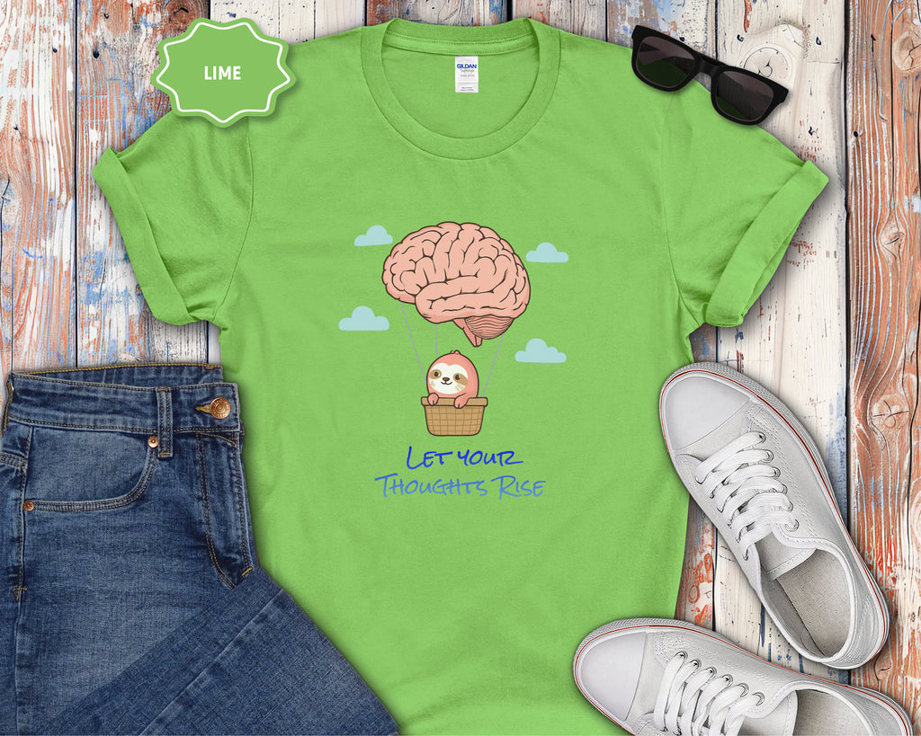 Let Your Thoughts Rise, Sloth in a Brain Hot Air Balloon T-Shirt