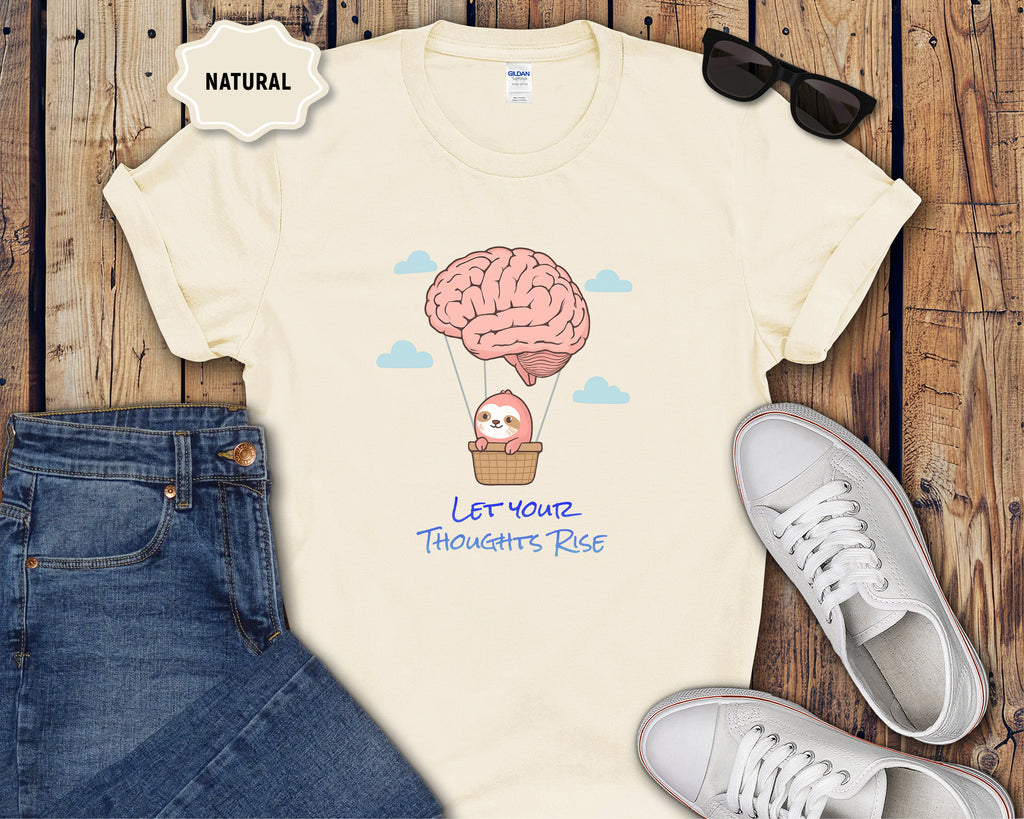 Let Your Thoughts Rise, Sloth in a Brain Hot Air Balloon T-Shirt
