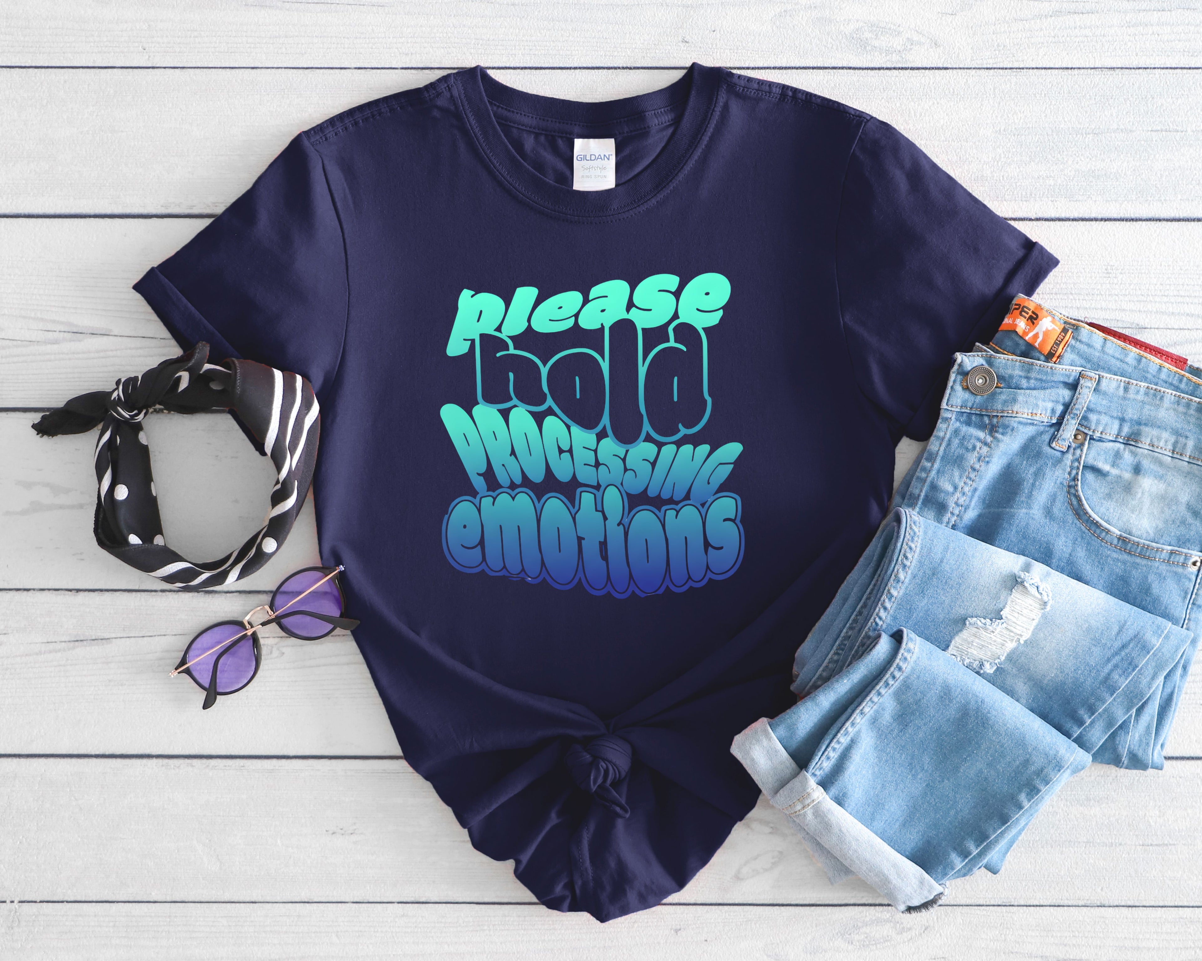 Please Hold Processing Emotions Mental Health T-Shirt