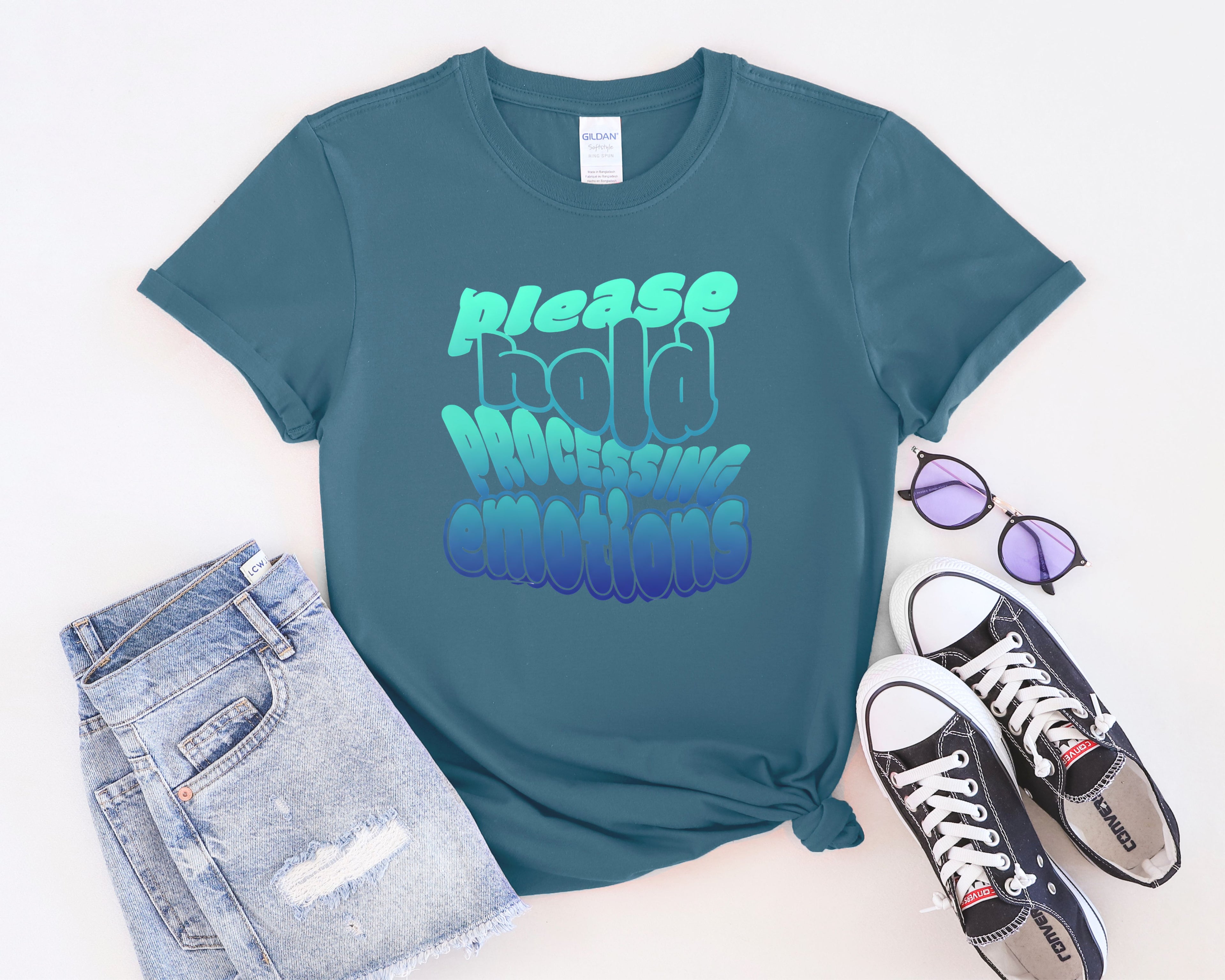 Please Hold Processing Emotions Mental Health T-Shirt