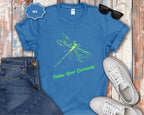 Neon Green Dragonfly Illustration T-Shirt | Follow Your Curiousity