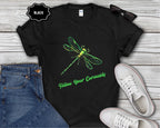 Neon Green Dragonfly Illustration T-Shirt | Follow Your Curiousity
