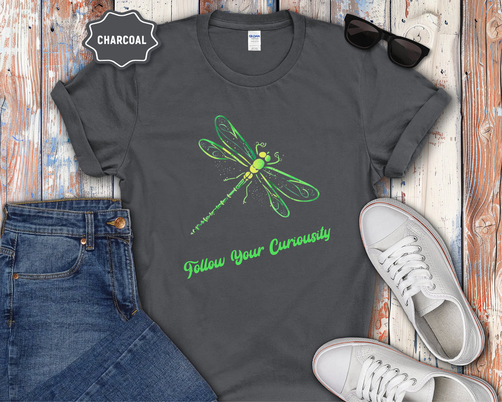 Neon Green Dragonfly Illustration T-Shirt | Follow Your Curiousity
