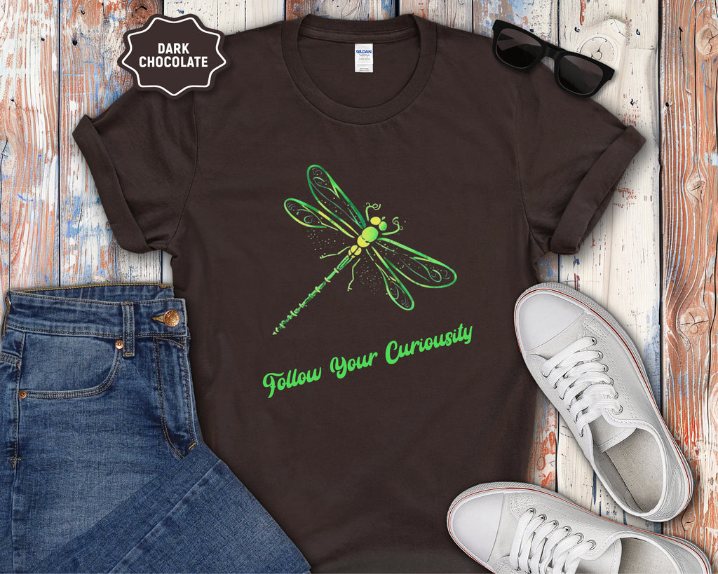 Neon Green Dragonfly Illustration T-Shirt | Follow Your Curiousity