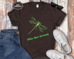 Neon Green Dragonfly Illustration T-Shirt | Follow Your Curiousity
