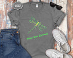 Neon Green Dragonfly Illustration T-Shirt | Follow Your Curiousity