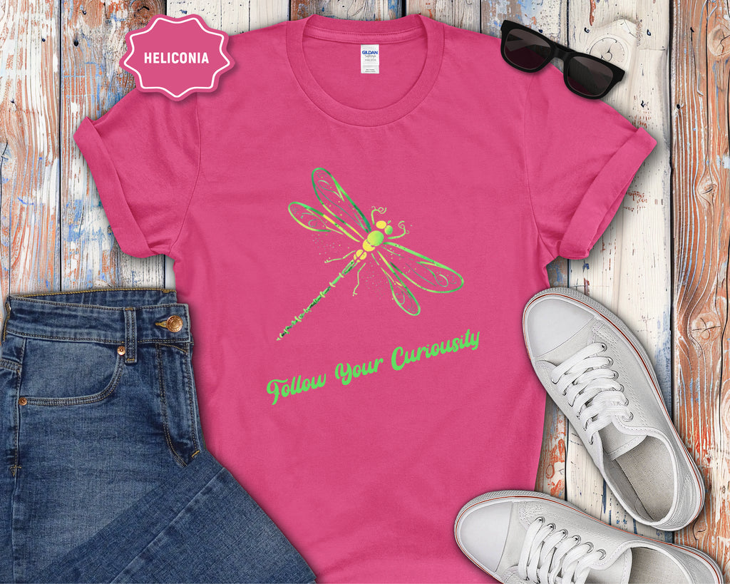 Neon Green Dragonfly Illustration T-Shirt | Follow Your Curiousity