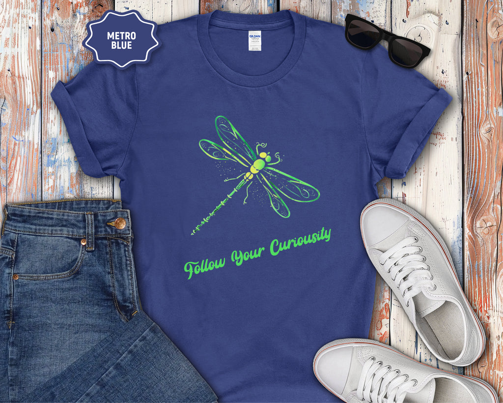 Neon Green Dragonfly Illustration T-Shirt | Follow Your Curiousity