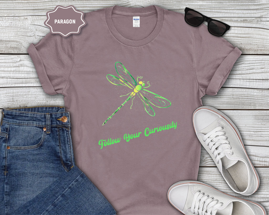 Neon Green Dragonfly Illustration T-Shirt | Follow Your Curiousity