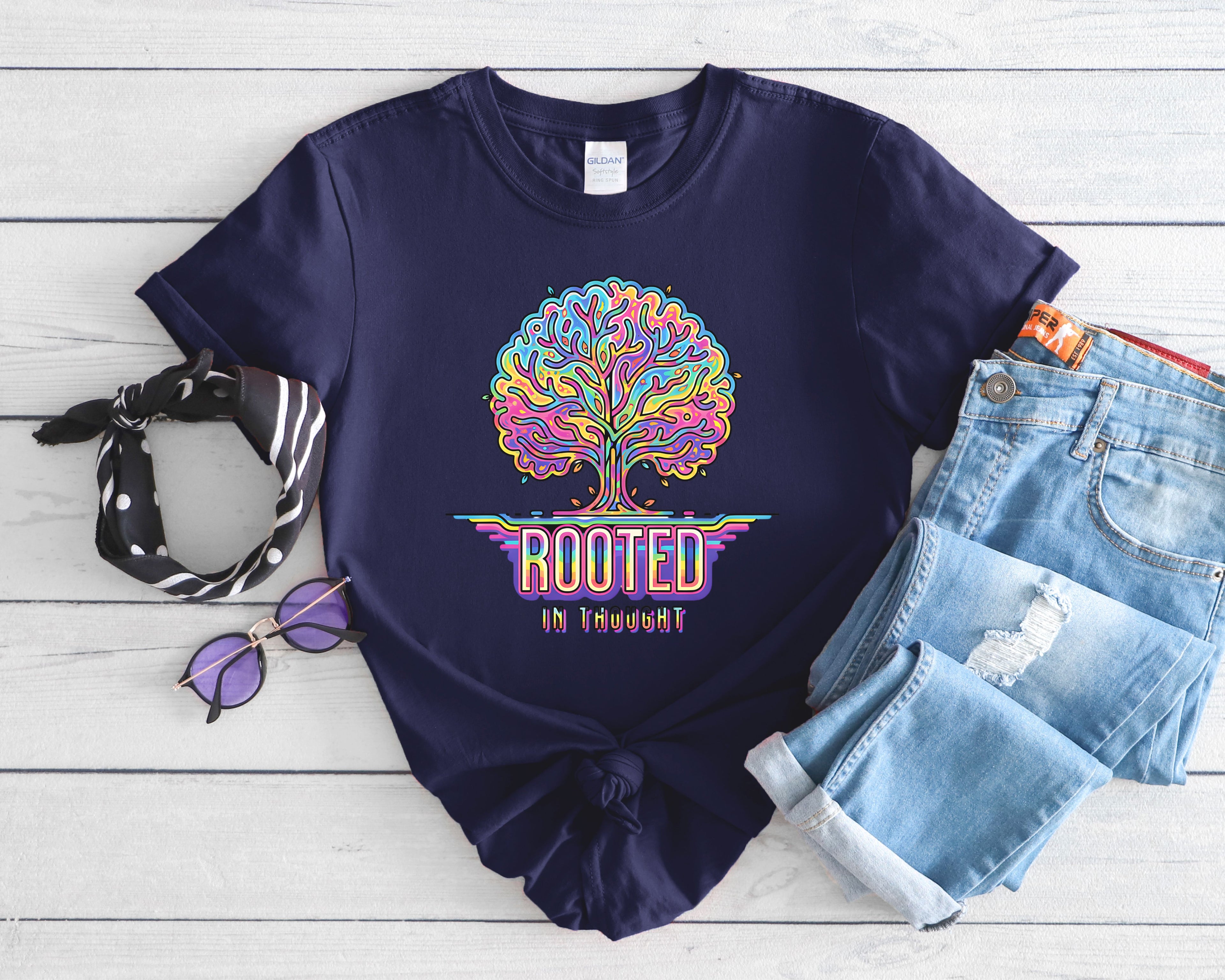 Rooted in Thought Tree T-Shirt | Psychedelic Brain Tree Graphic Tee