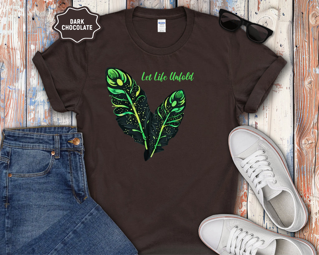 Neon Green Feather Illustration T-Shirt | 'Let Life Unfold'