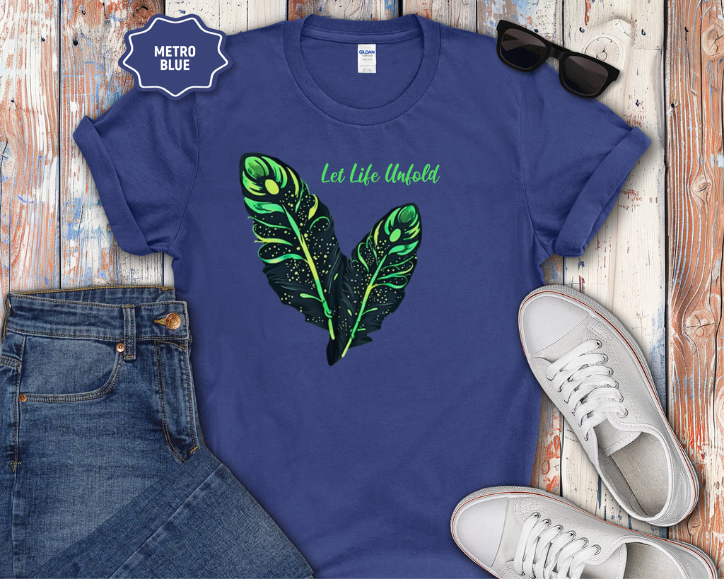 Neon Green Feather Illustration T-Shirt | 'Let Life Unfold'