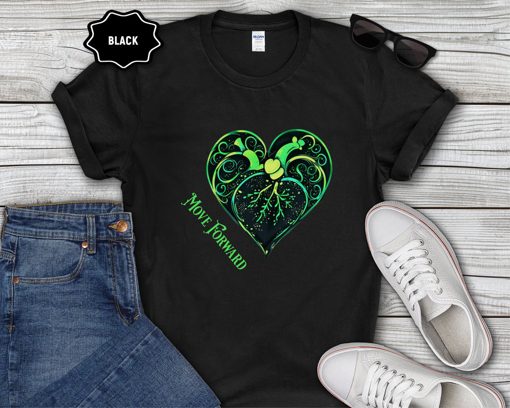 Neon Green Heart Illustration T-Shirt | 'Move Forward'