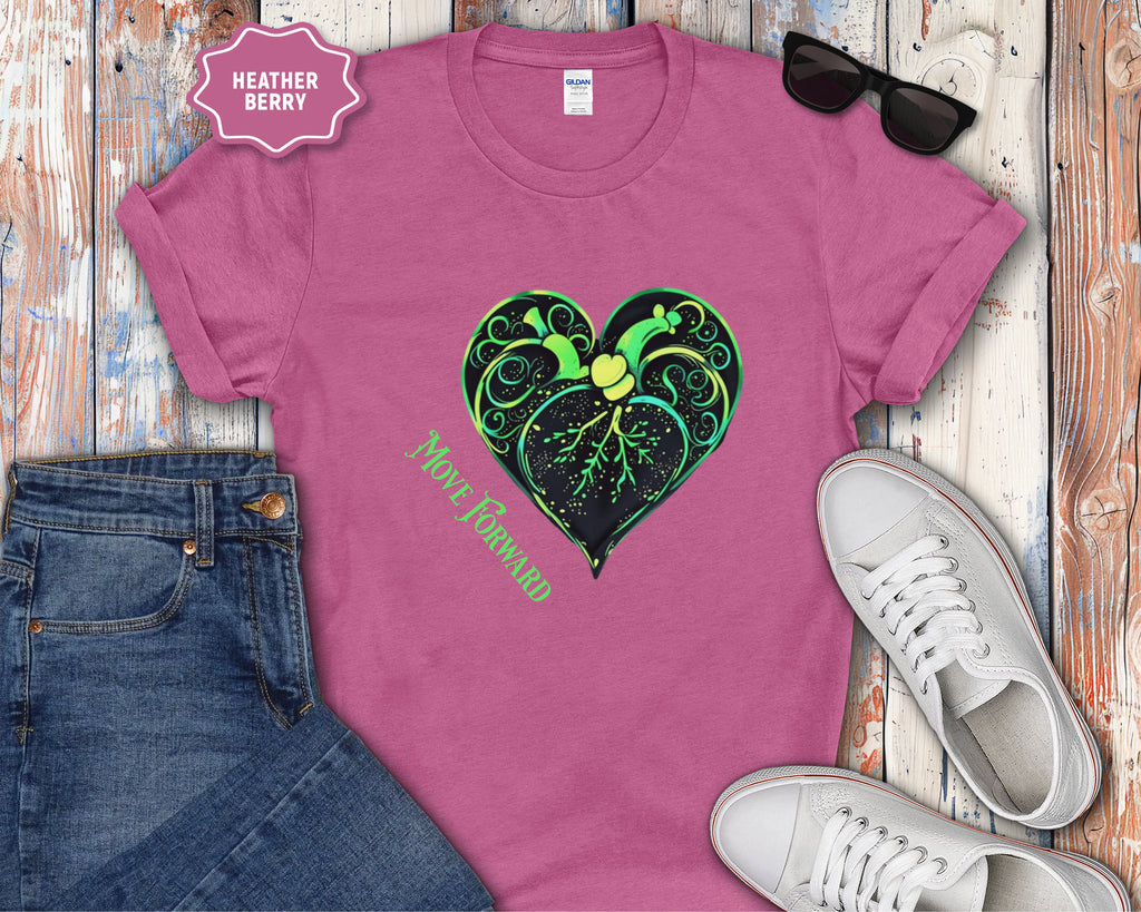 Neon Green Heart Illustration T-Shirt | 'Move Forward'