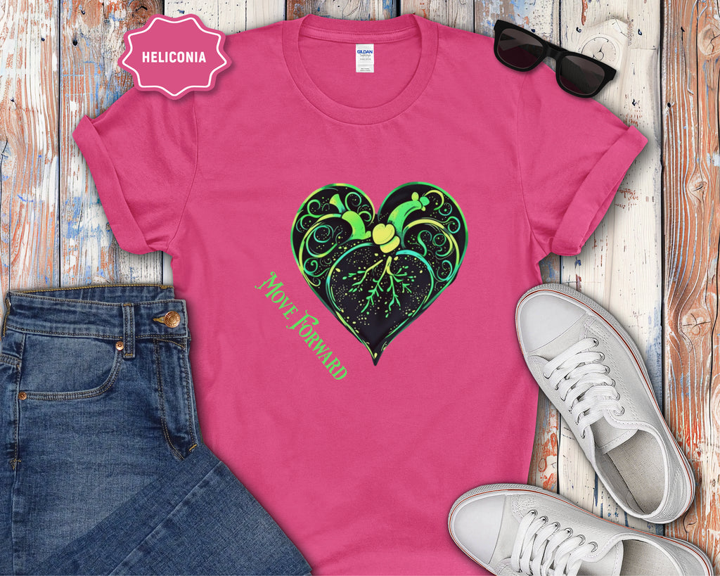 Neon Green Heart Illustration T-Shirt | 'Move Forward'