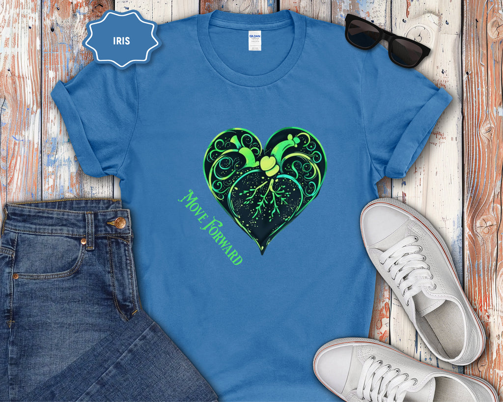 Neon Green Heart Illustration T-Shirt | 'Move Forward'
