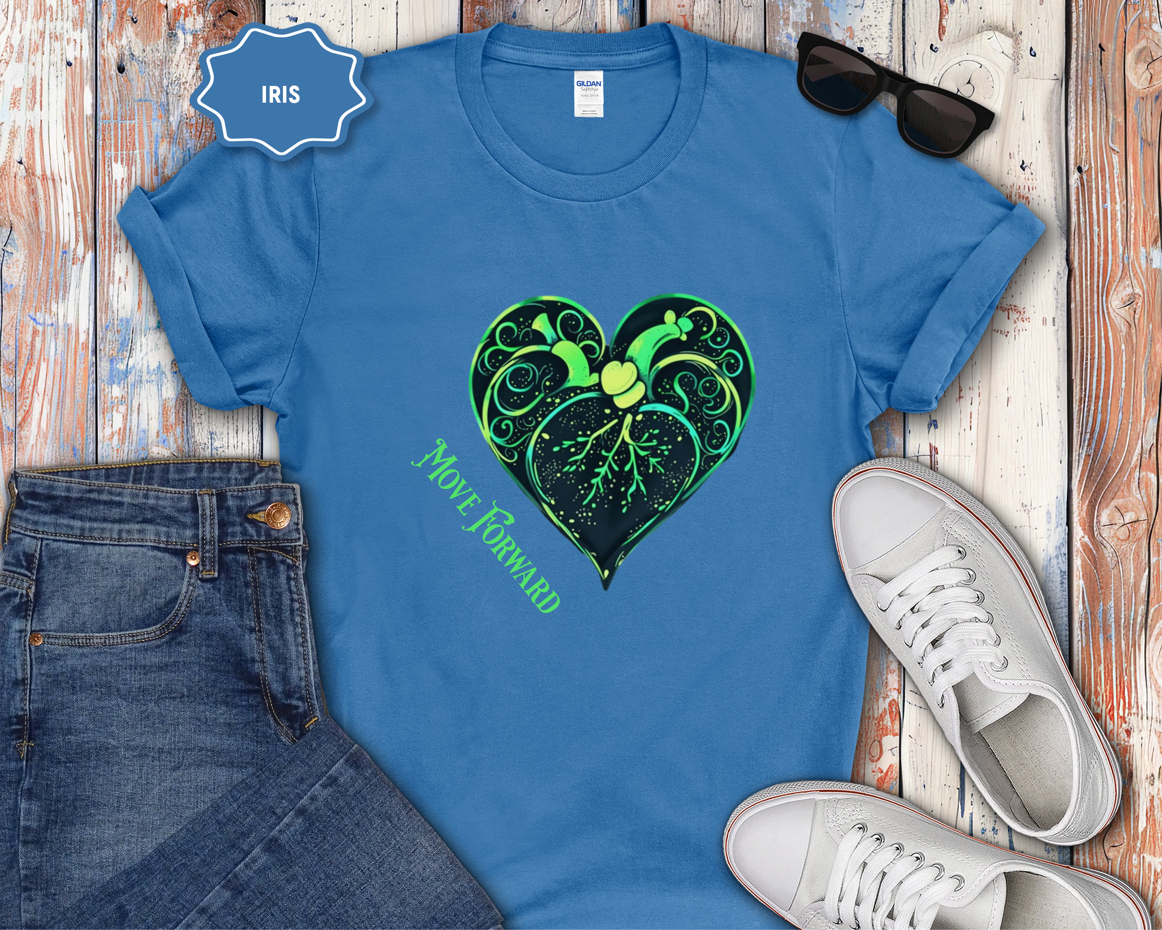 Neon Green Heart Illustration T-Shirt | 'Move Forward'