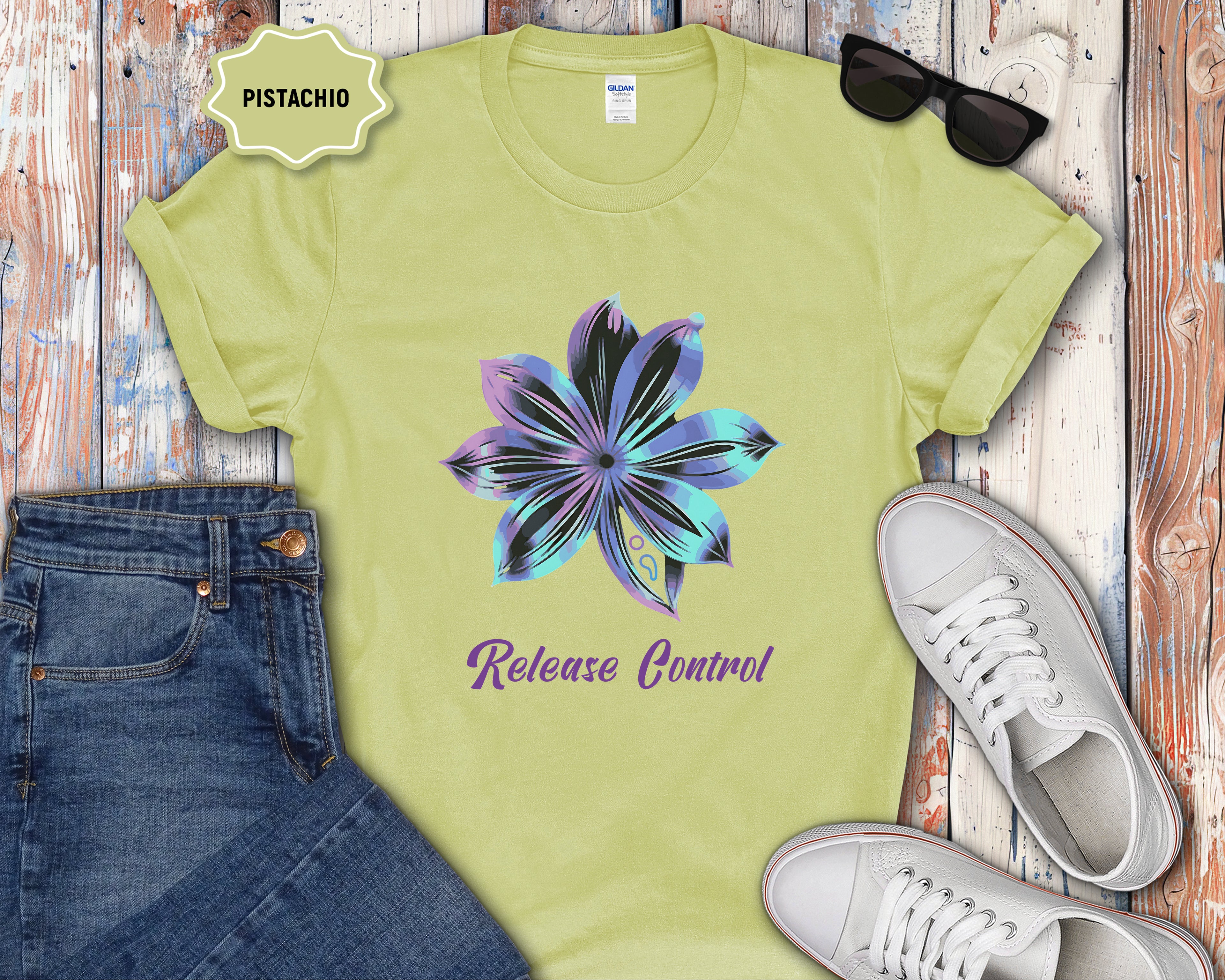 Blue Iridescent Flower Release Control T-Shirt