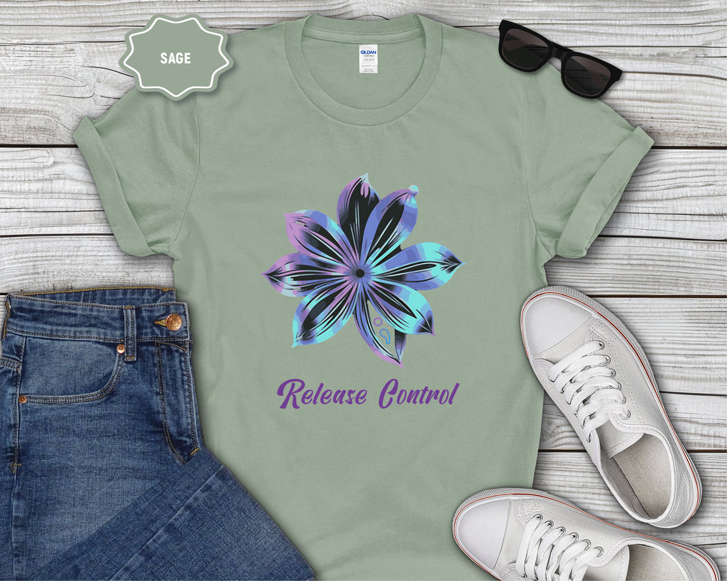 Blue Iridescent Flower Release Control T-Shirt