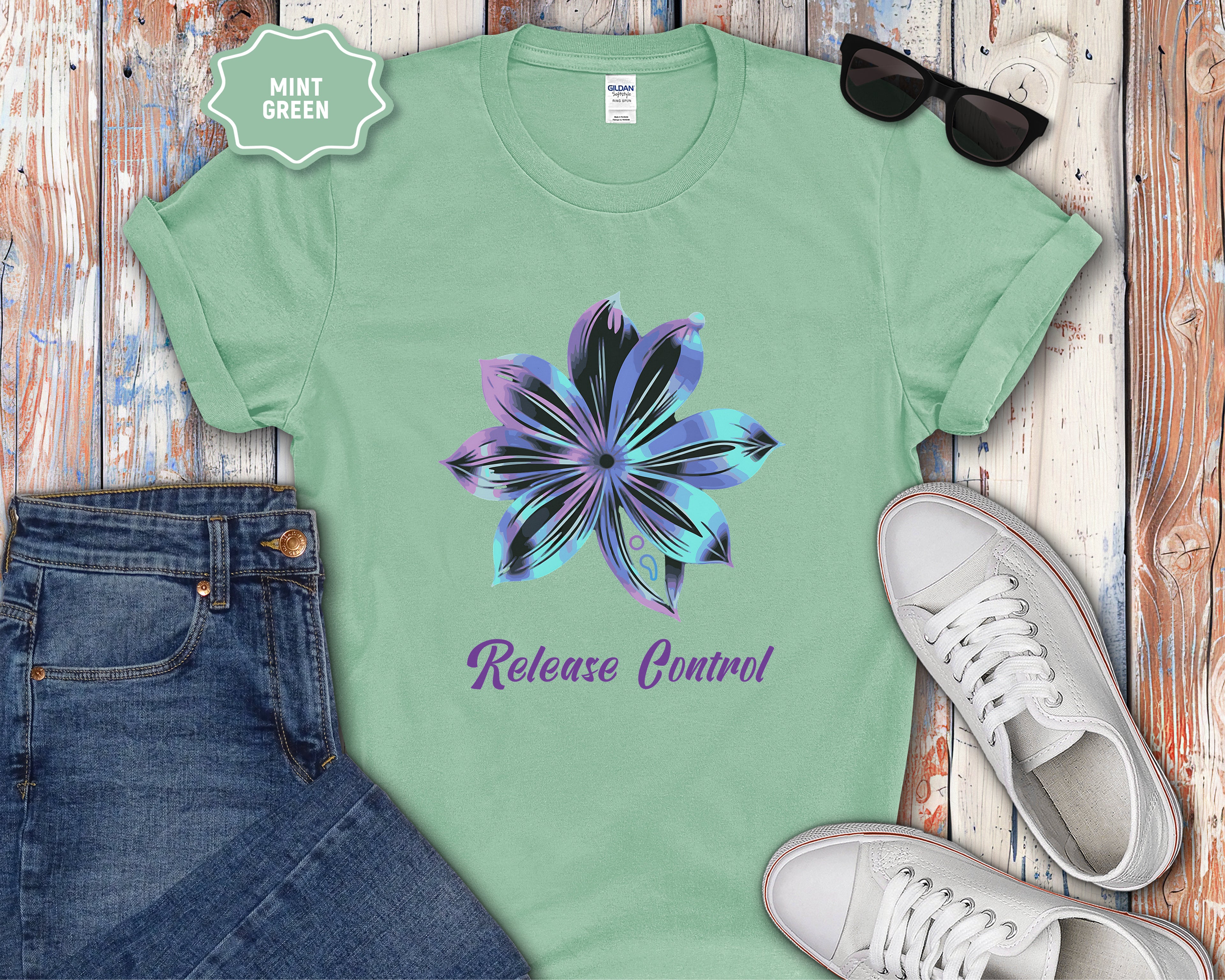 Blue Iridescent Flower Release Control T-Shirt