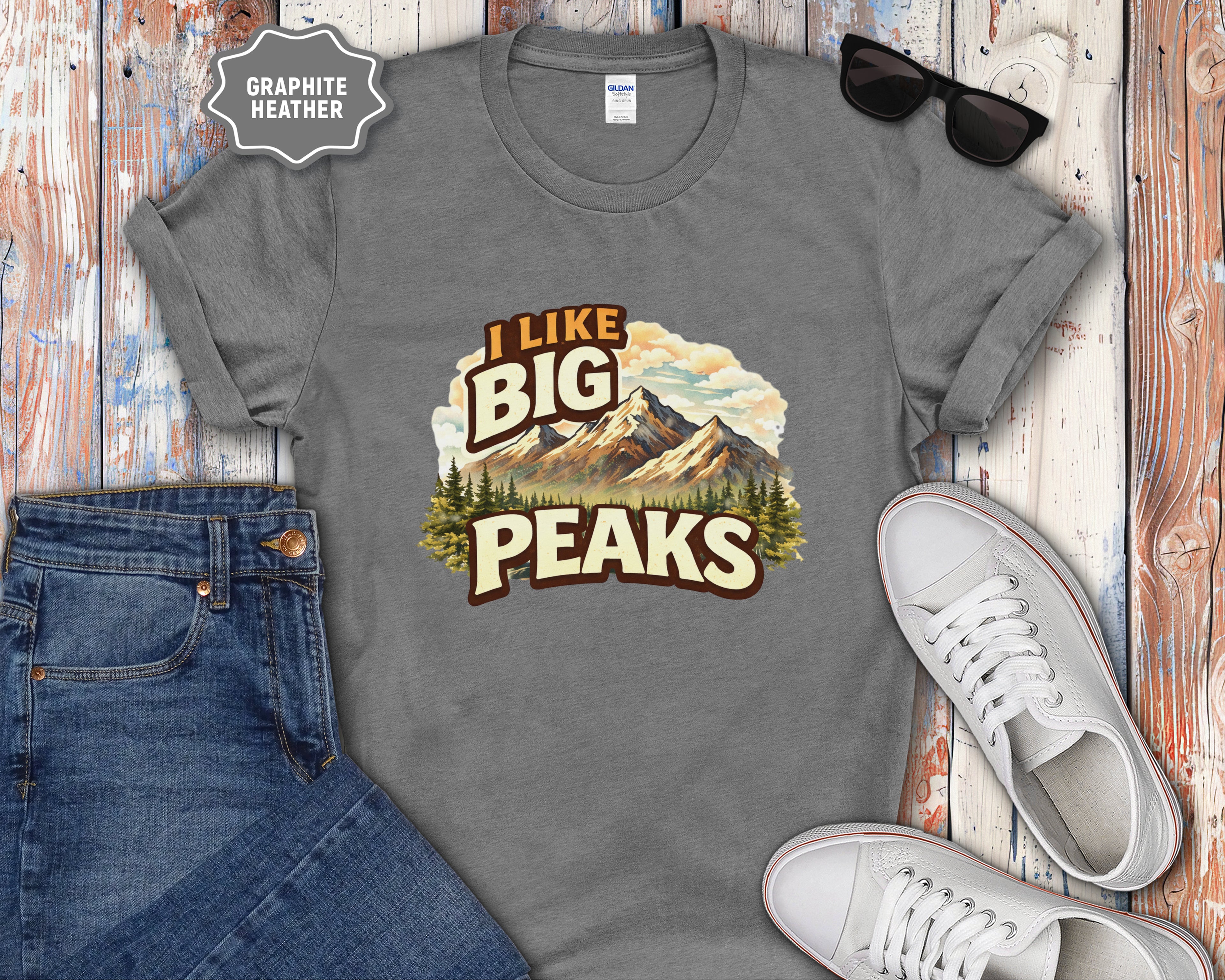 I Like Big Peaks Mountain Vintage Graphic T-Shirt