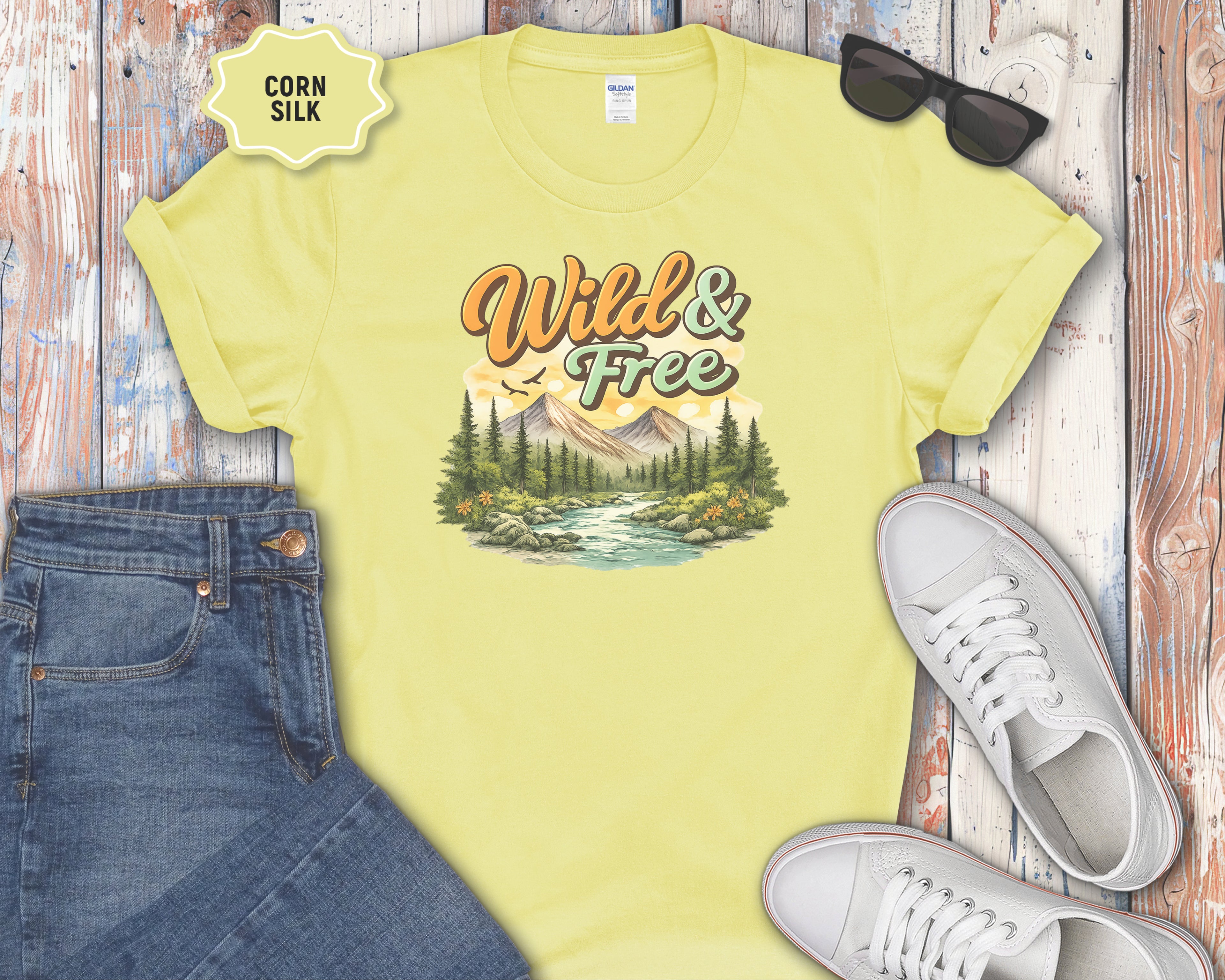 Wild & Free Mountain Scene T-Shirt