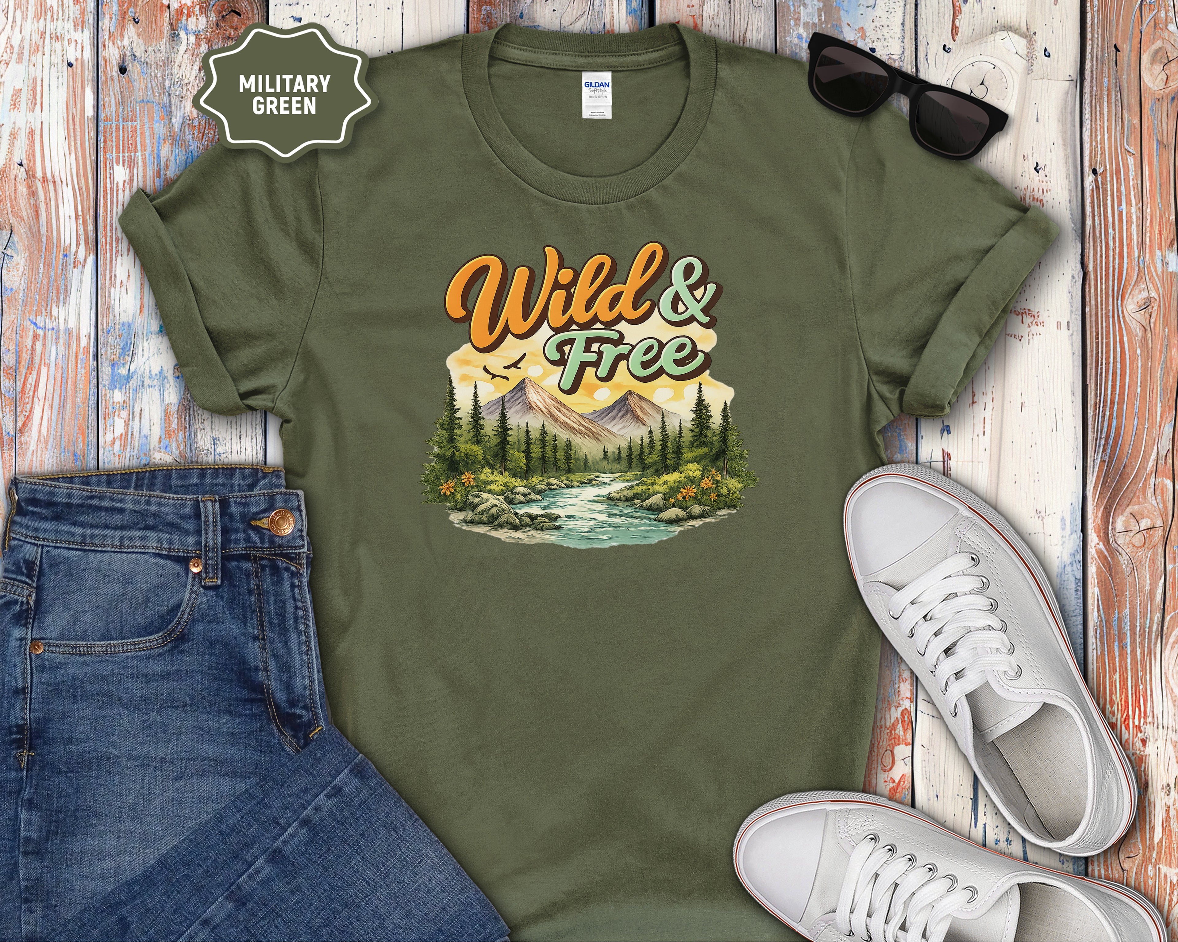 Wild & Free Mountain Scene T-Shirt