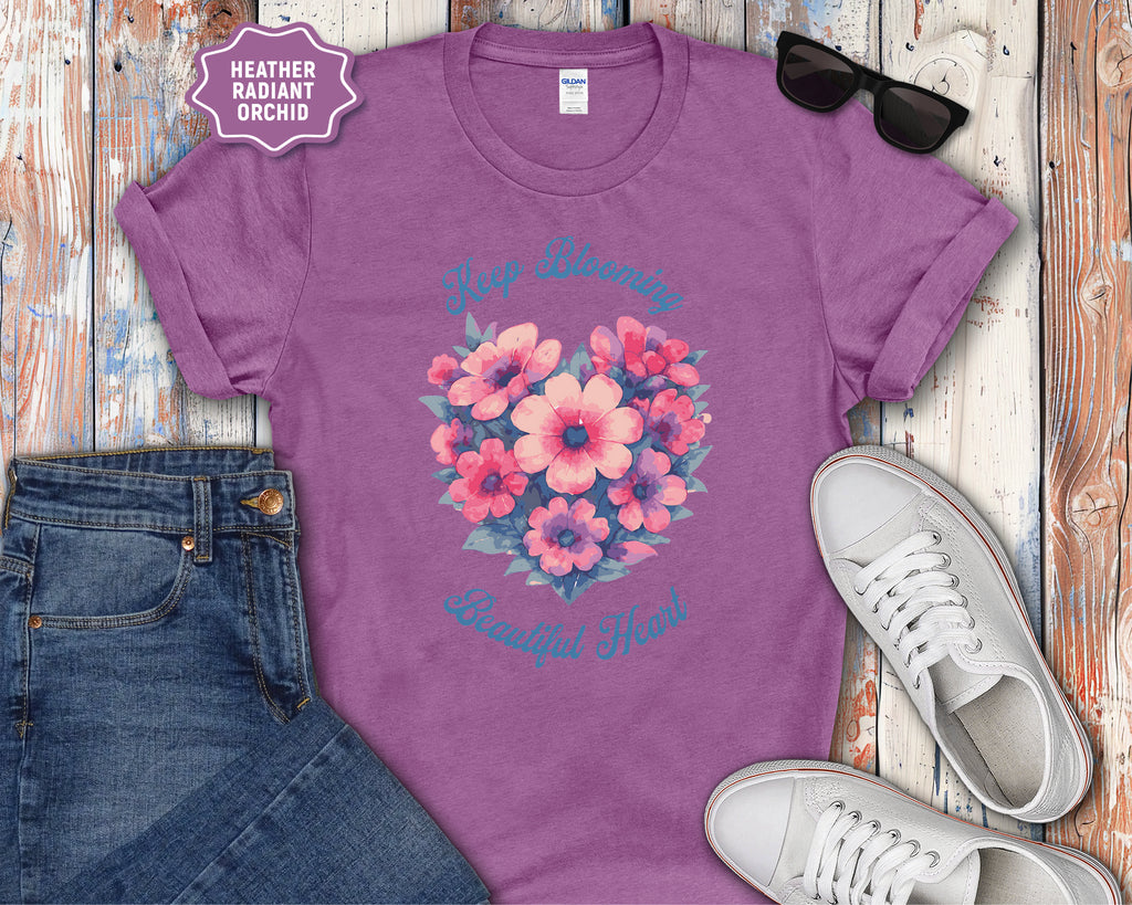 Keep Blooming Beautiful Floral Heart T-Shirt