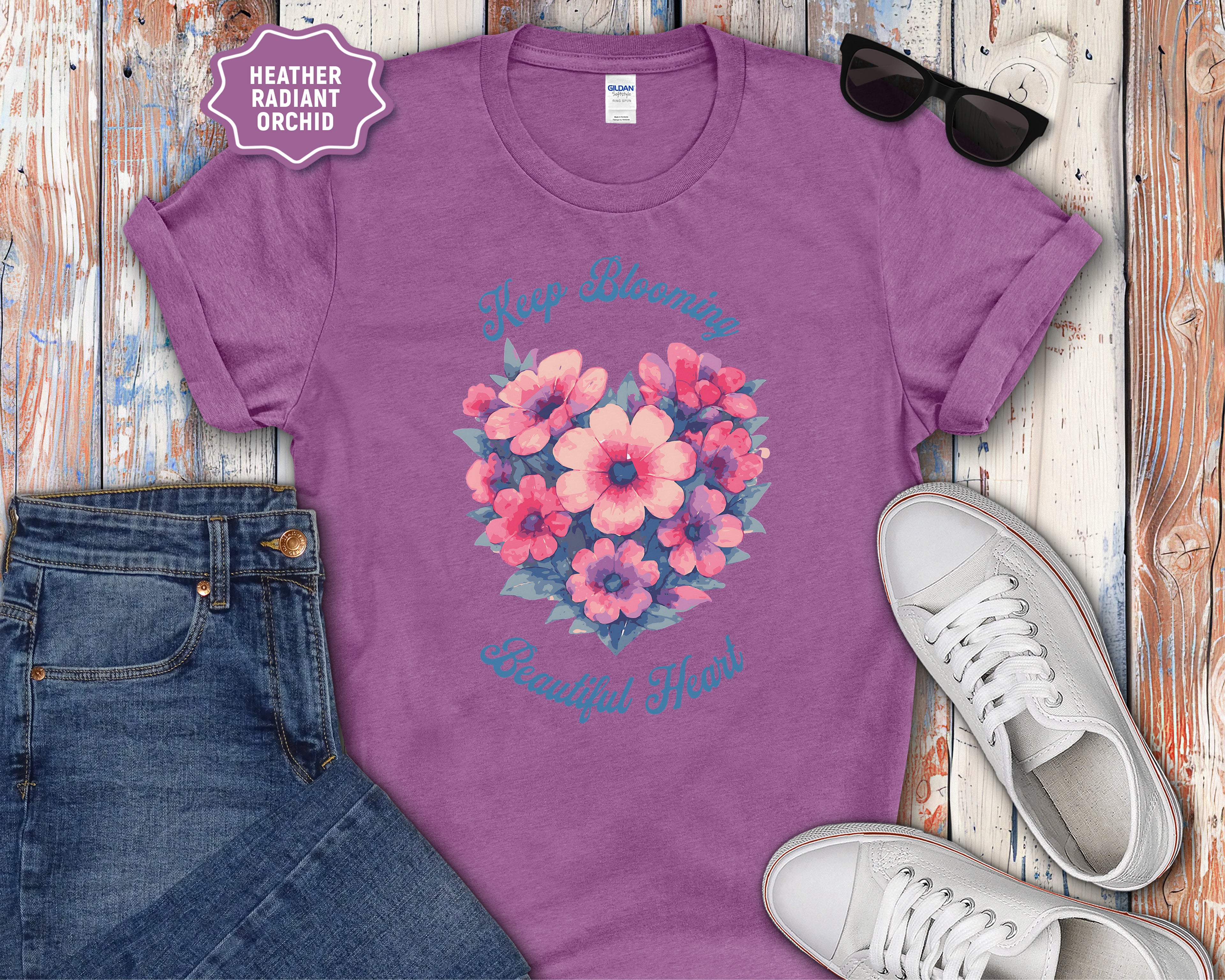 Keep Blooming Beautiful Floral Heart T-Shirt