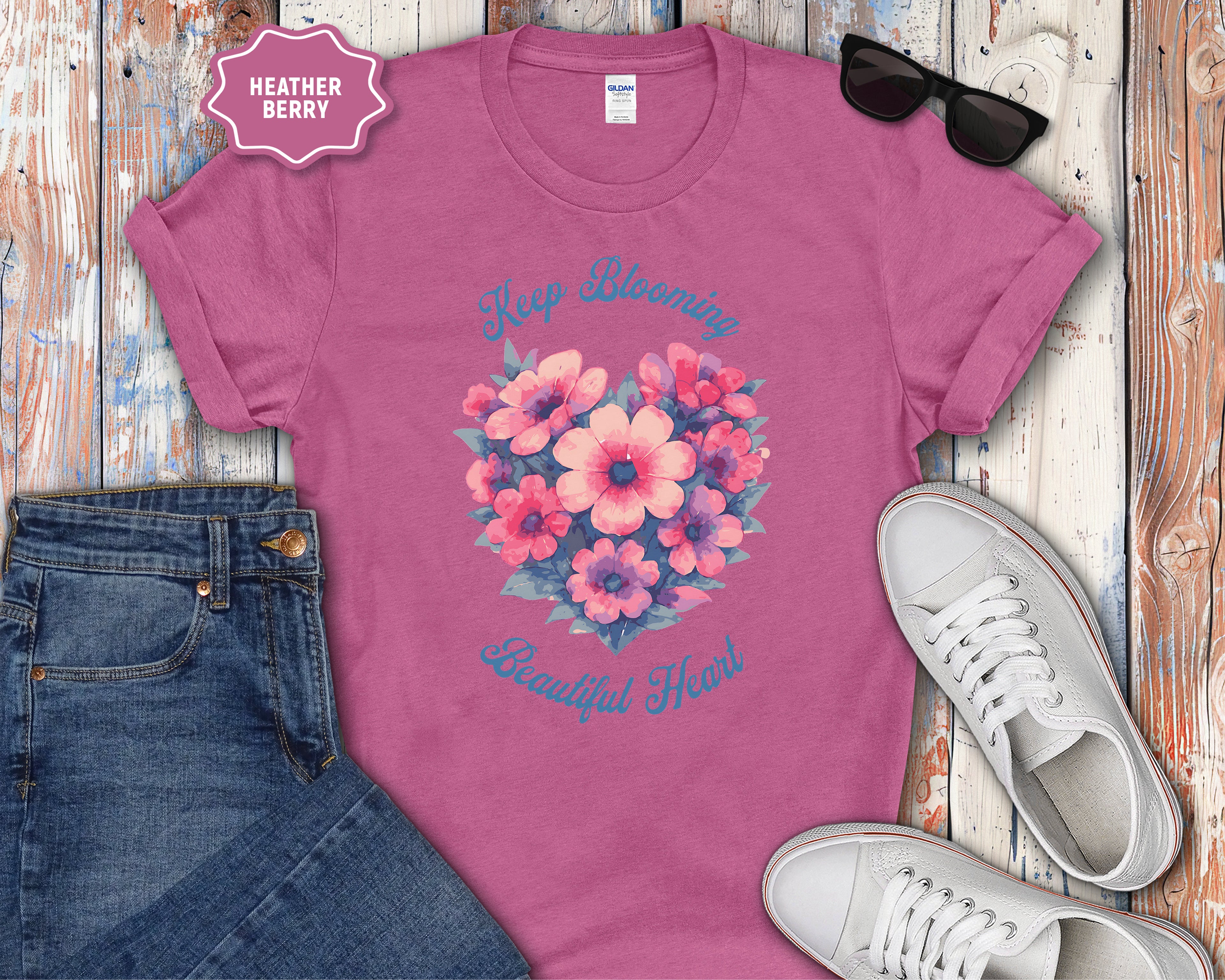 Keep Blooming Beautiful Floral Heart T-Shirt