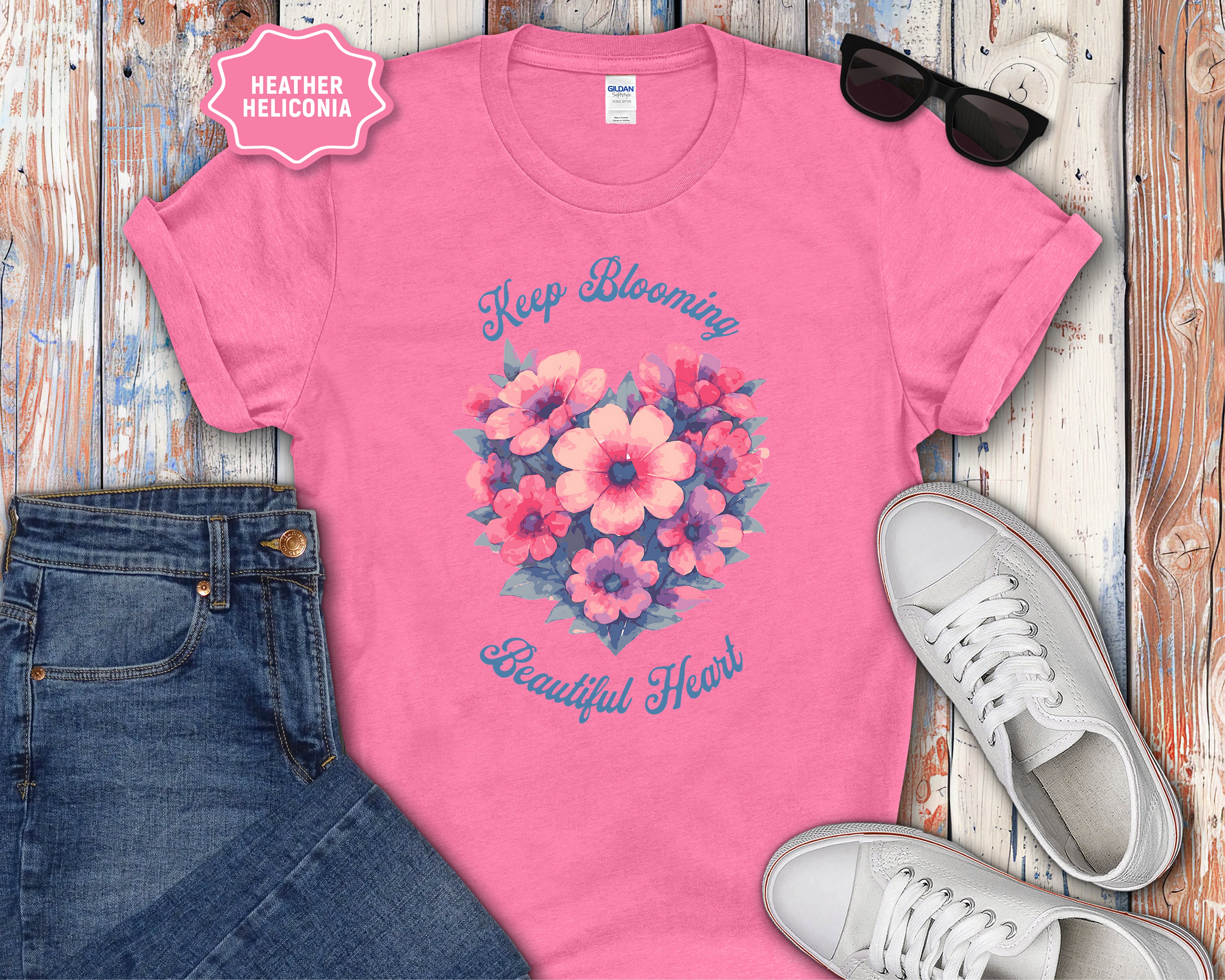 Keep Blooming Beautiful Floral Heart T-Shirt