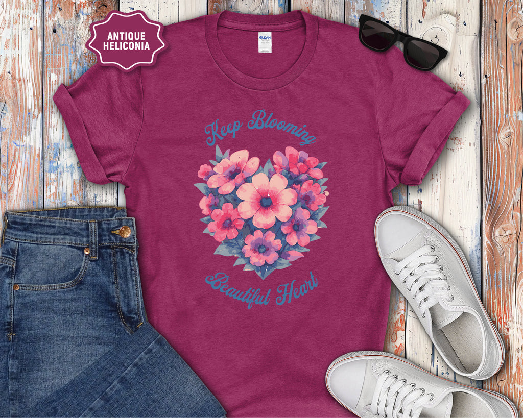 Keep Blooming Beautiful Floral Heart T-Shirt