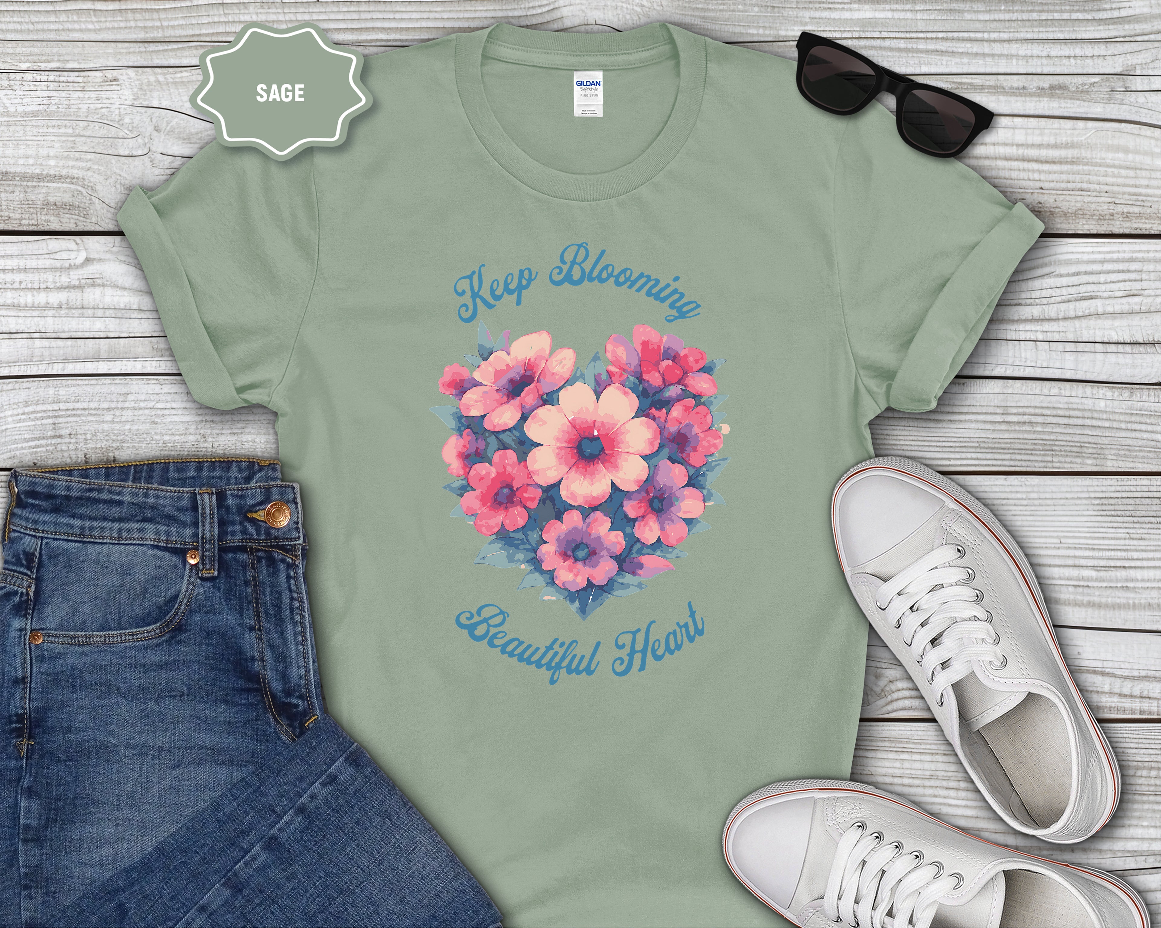 Keep Blooming Beautiful Floral Heart T-Shirt