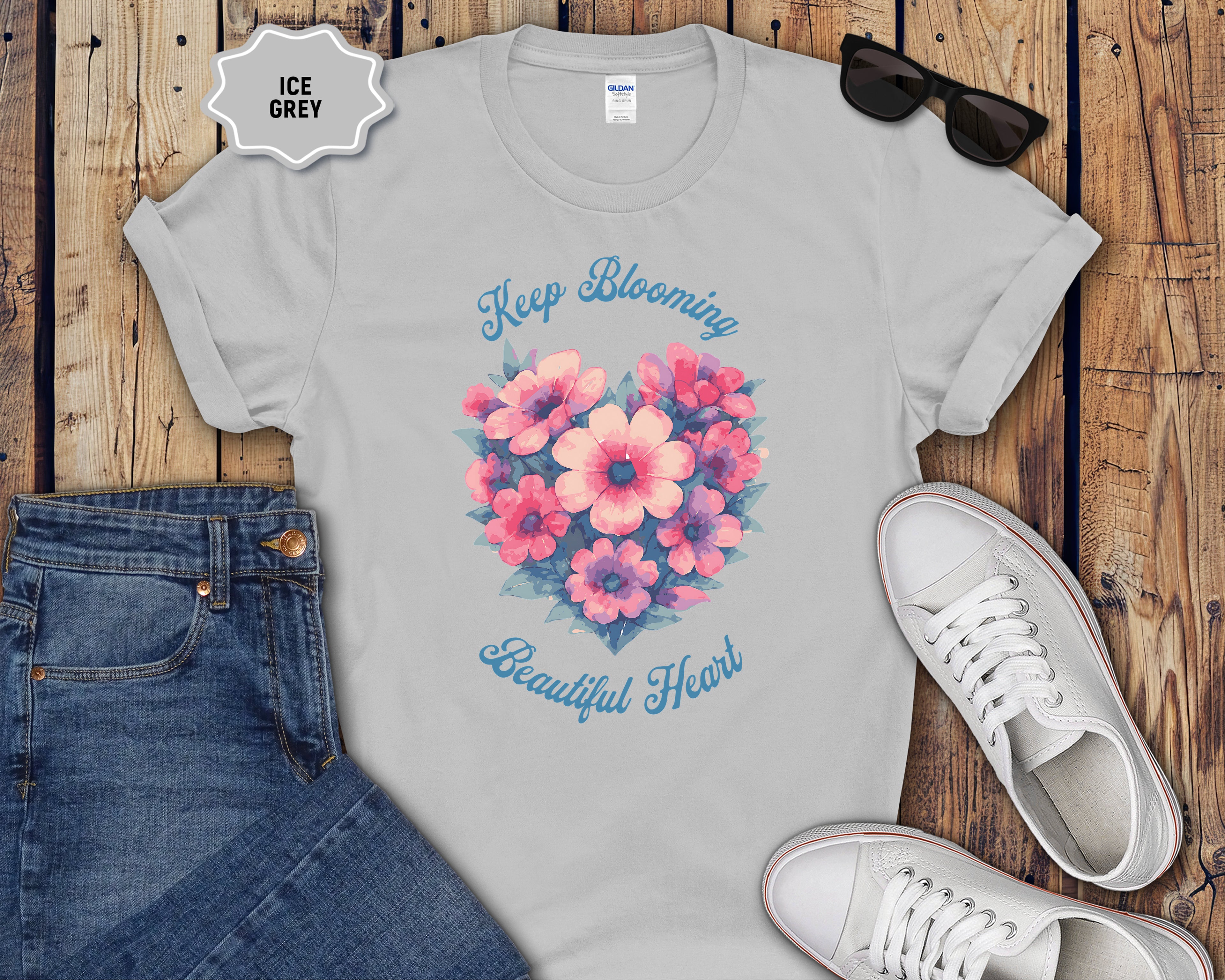 Keep Blooming Beautiful Floral Heart T-Shirt