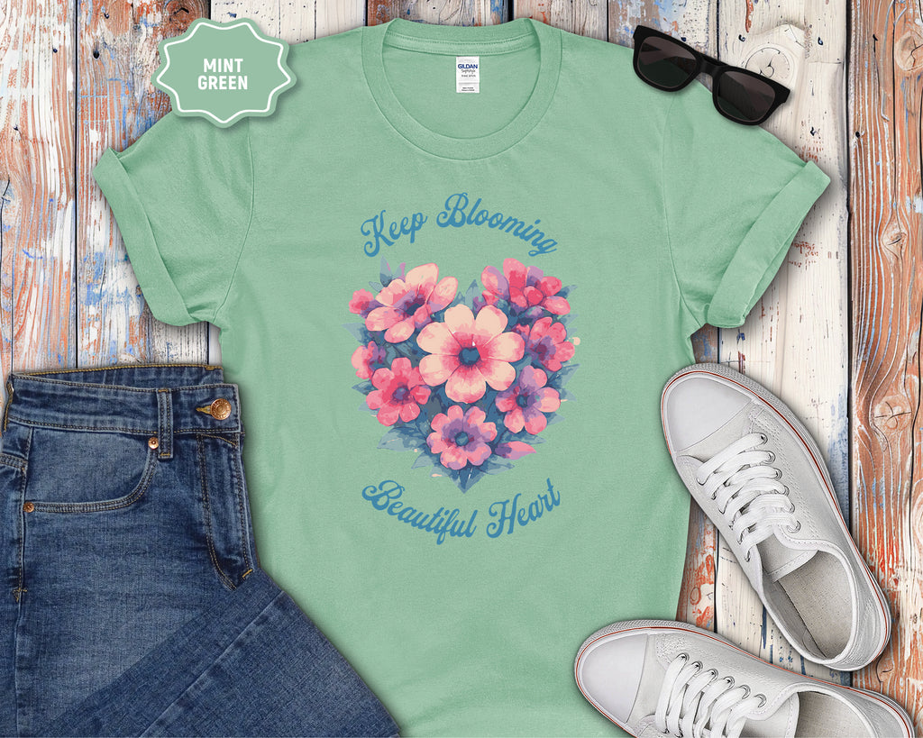 Keep Blooming Beautiful Floral Heart T-Shirt