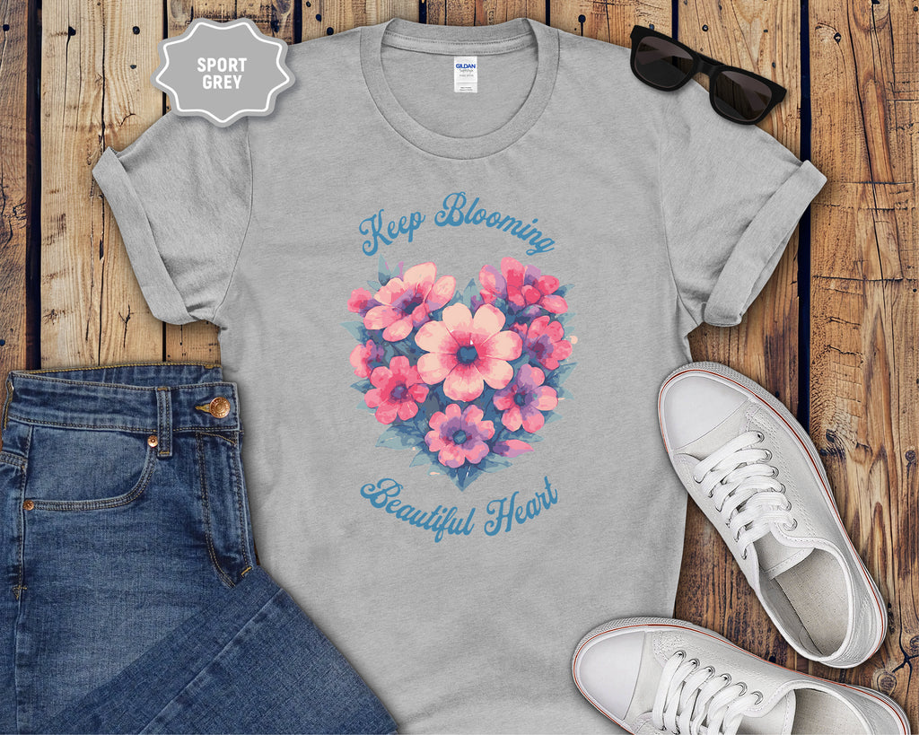 Keep Blooming Beautiful Floral Heart T-Shirt