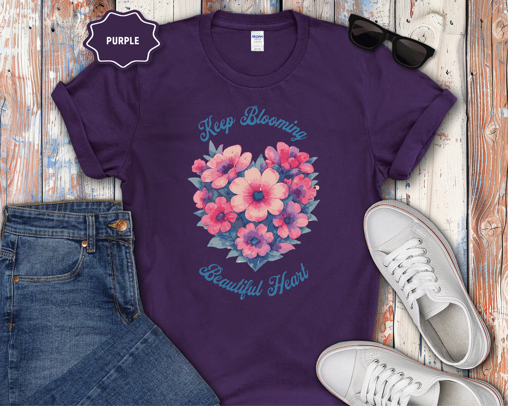 Keep Blooming Beautiful Floral Heart T-Shirt