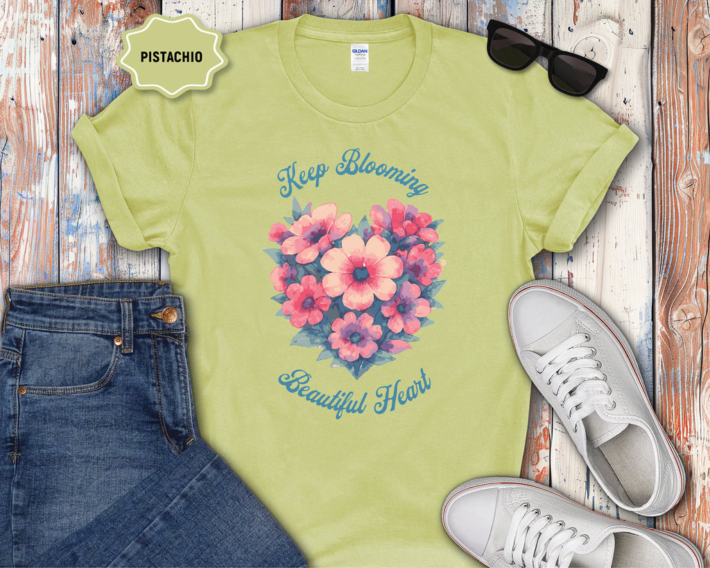 Keep Blooming Beautiful Floral Heart T-Shirt