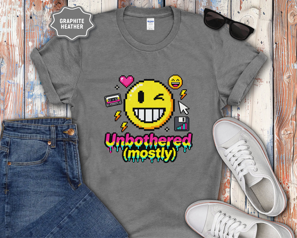 Unbothered (mostly) Smiley Pixel Art T-Shirt
