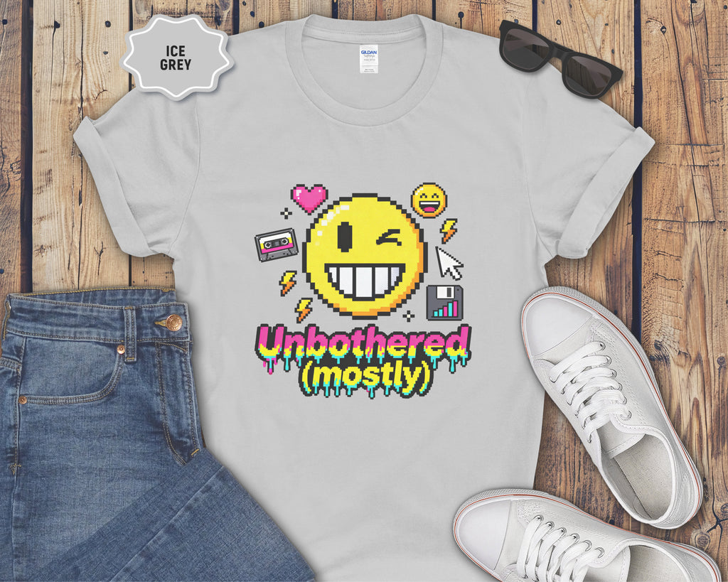 Unbothered (mostly) Smiley Pixel Art T-Shirt