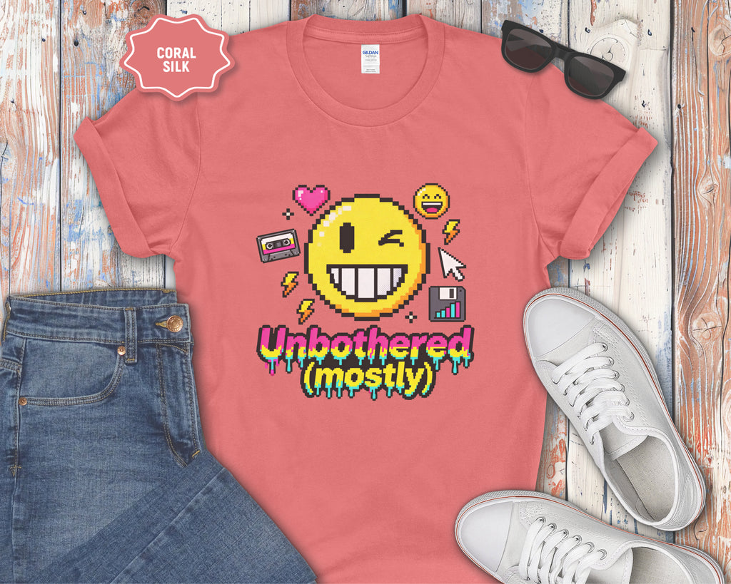 Unbothered (mostly) Smiley Pixel Art T-Shirt