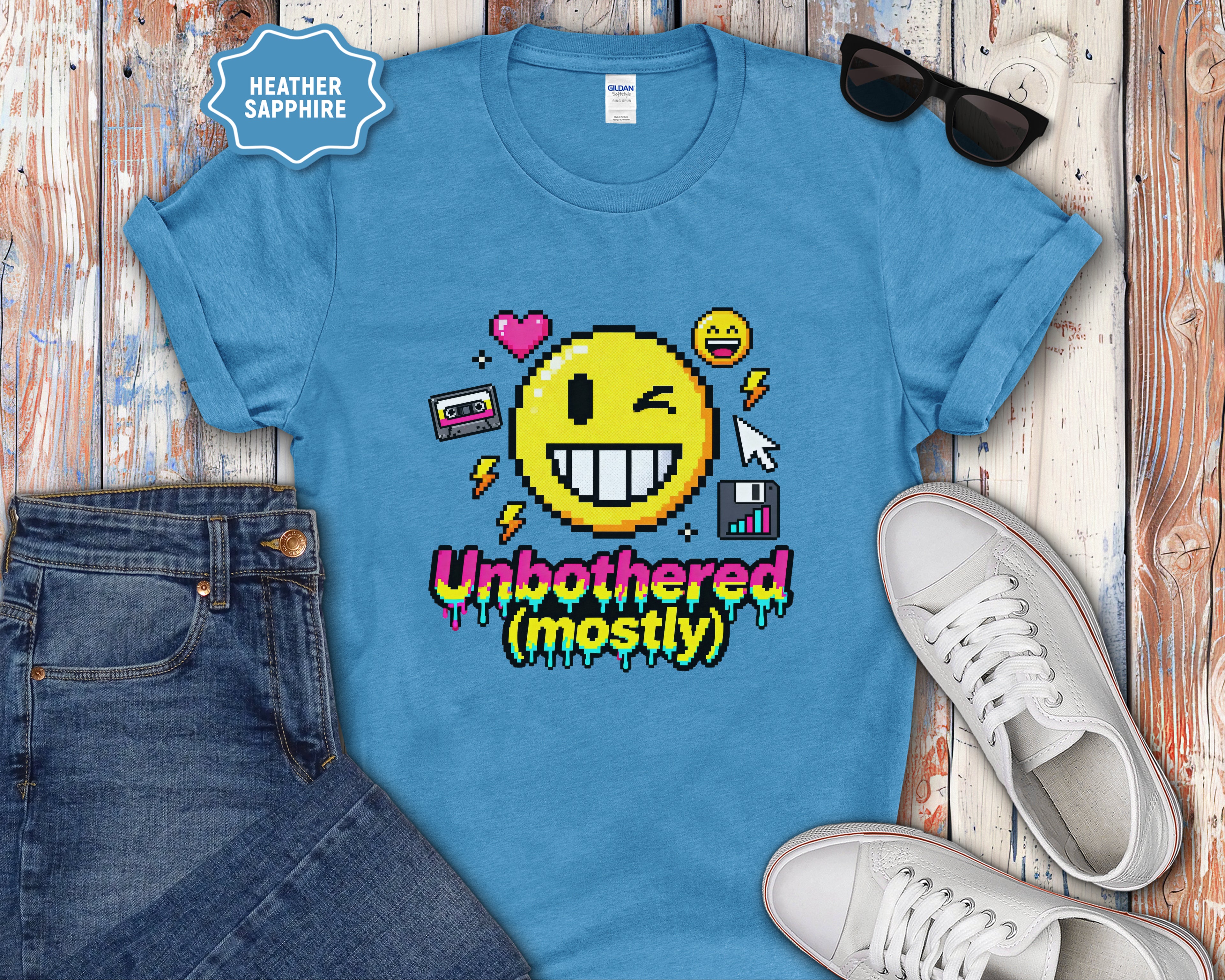 Unbothered (mostly) Smiley Pixel Art T-Shirt