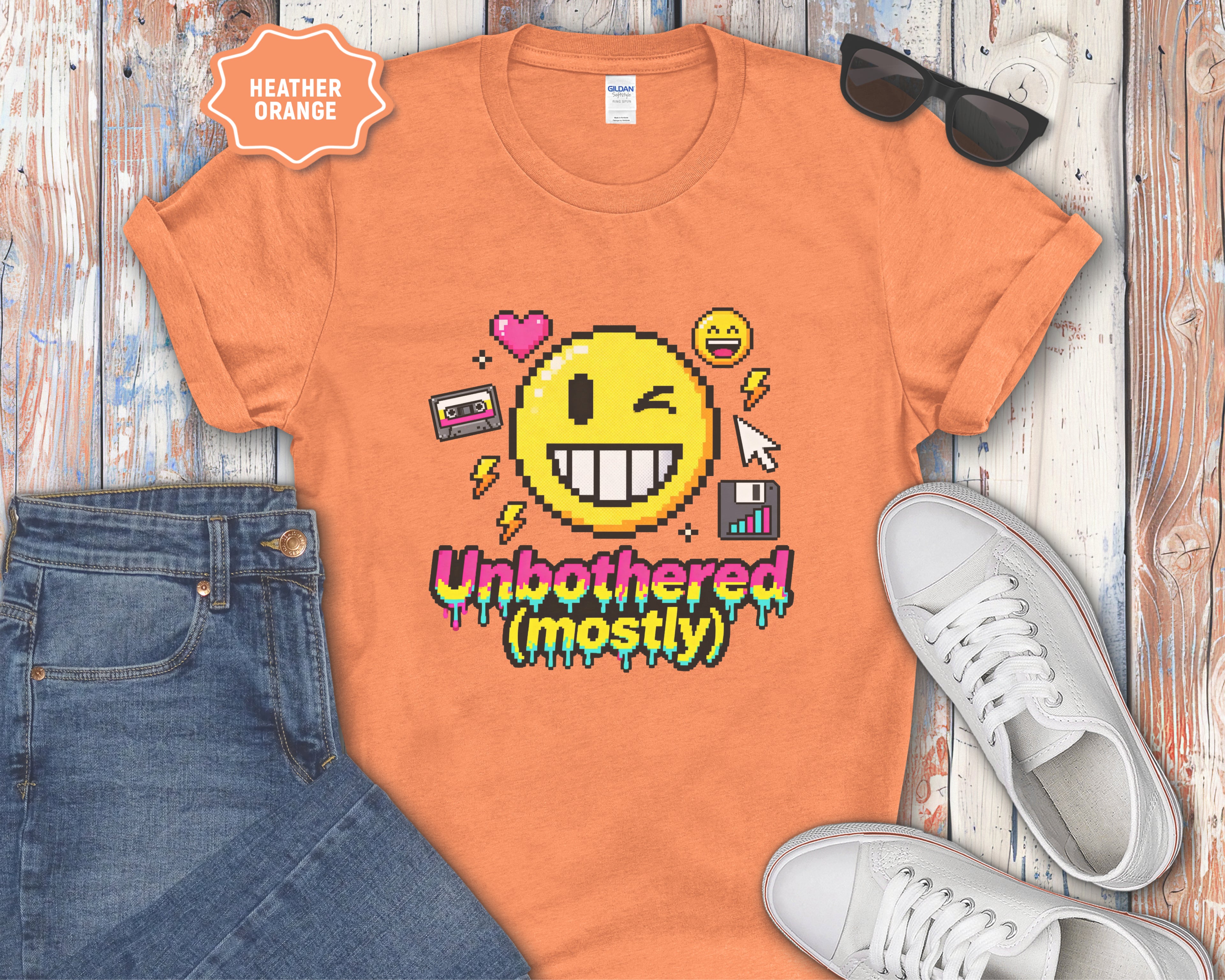 Unbothered (mostly) Smiley Pixel Art T-Shirt
