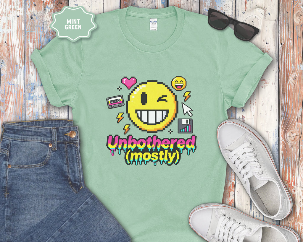 Unbothered (mostly) Smiley Pixel Art T-Shirt